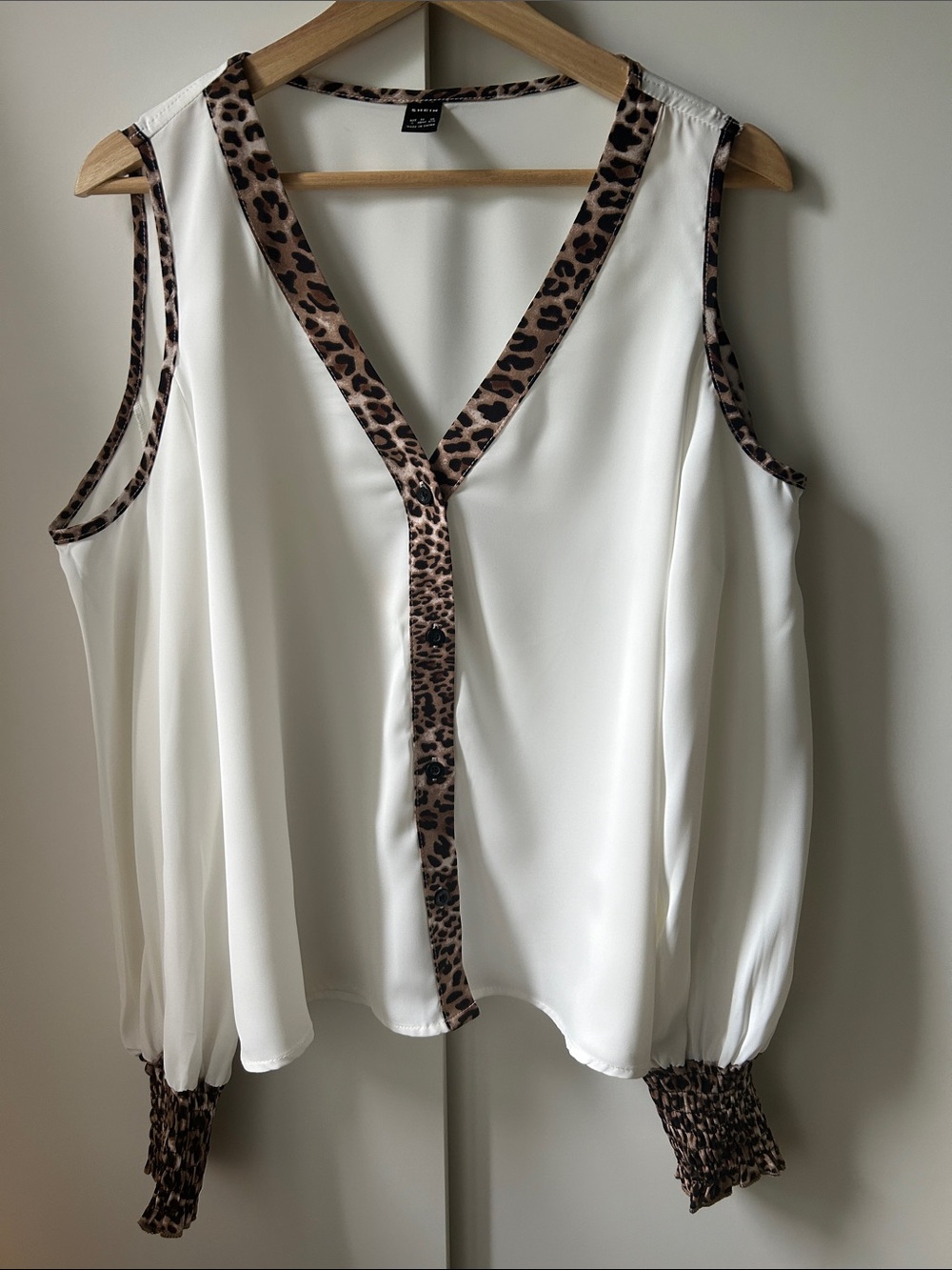 Cold Shoulder Animal Print Blouse Size L